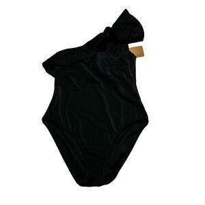 Boden Black One Shoulder One-piece Swimsuit US Size 6 Eyelet Ruffle NWOT